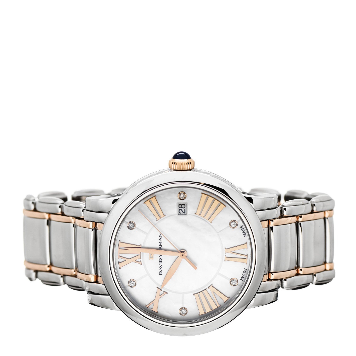 David Yurman Stainless Steel 18K Rose Gold Diamond Mother of Pearl 38mm Classic Quartz Watch 2 of 4