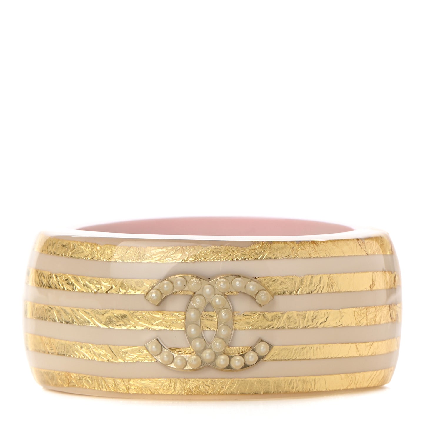 Resin Striped Pearl CC Cuff Light Pink Gold