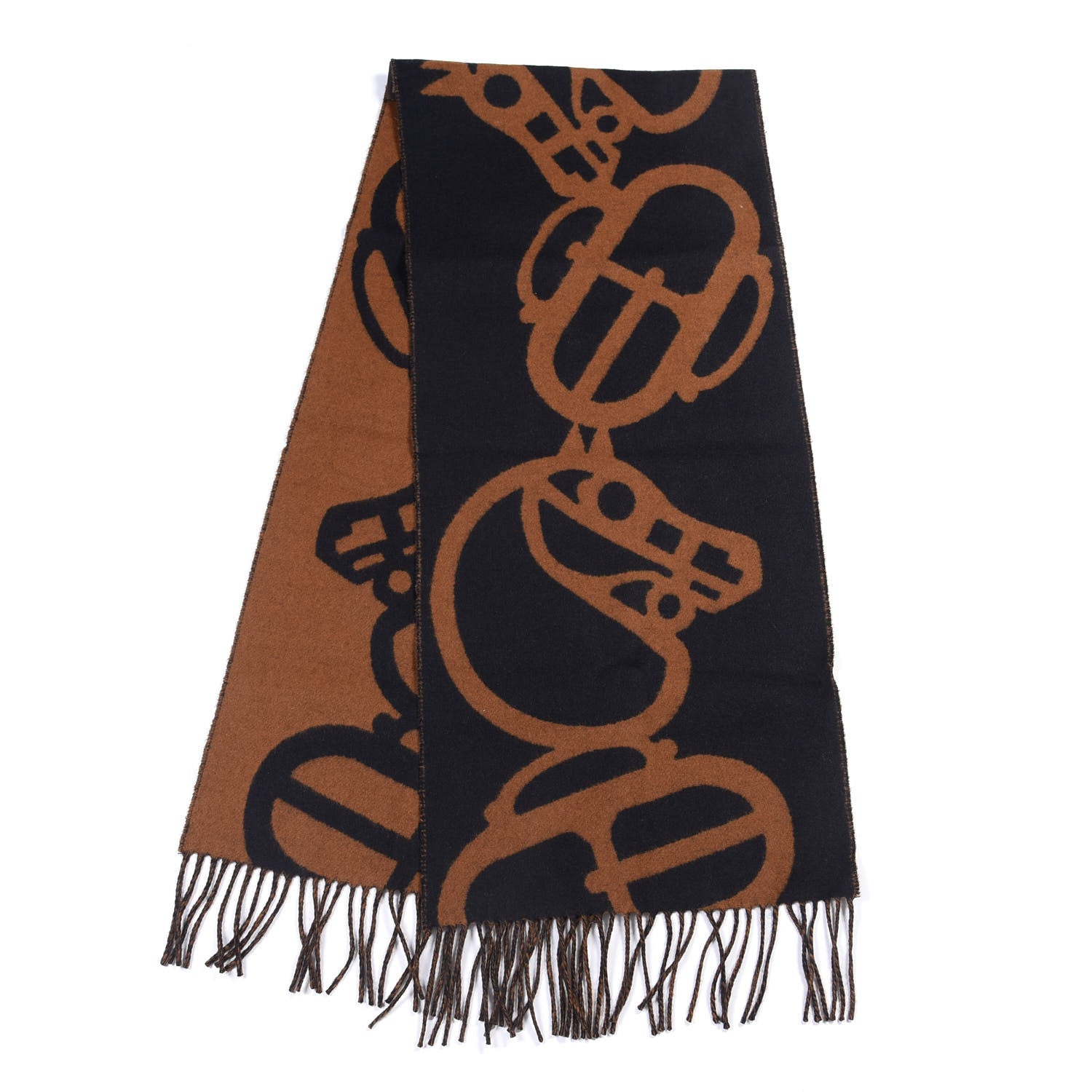 Hermes Cashmere Boucles et Camails Muffler Marine Caramel 1 of 2