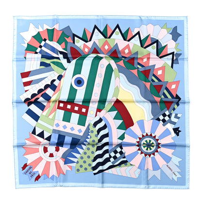 Hermes Silk Cheval de Fette Scarf 90 Bleu Ciel Vert Rose 1 of 6