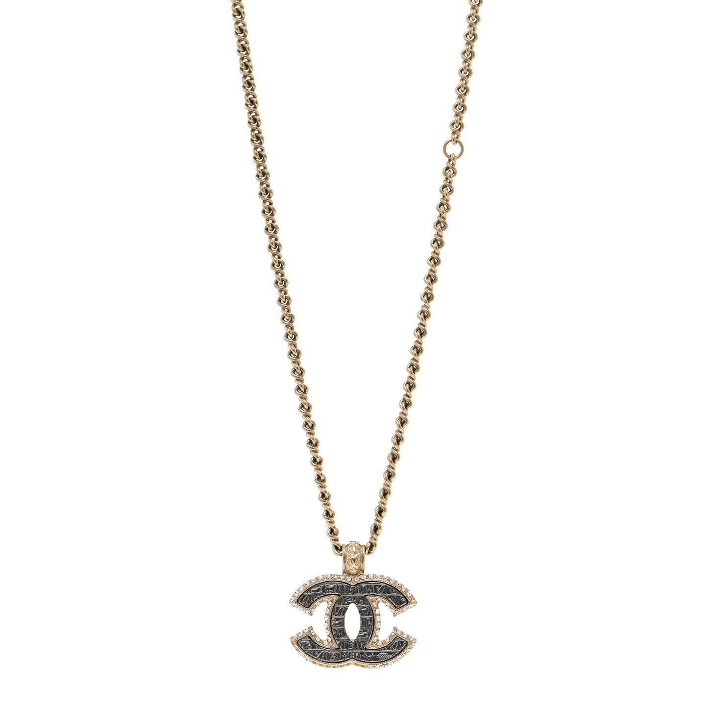 Metal Crystal Scarab CC Necklace Gold Silver