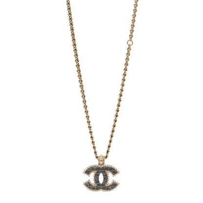 Chanel Metal Crystal Scarab CC Necklace Gold Silver 1 of 5
