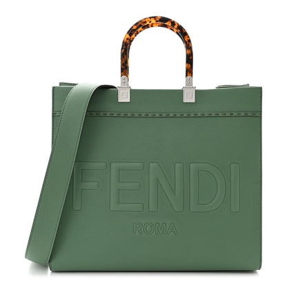 Fendi Vitello Cher Plexiglass Logo Debossed Medium Fendi Sunshine Shopper Tote Verde Islanda 1 of 9