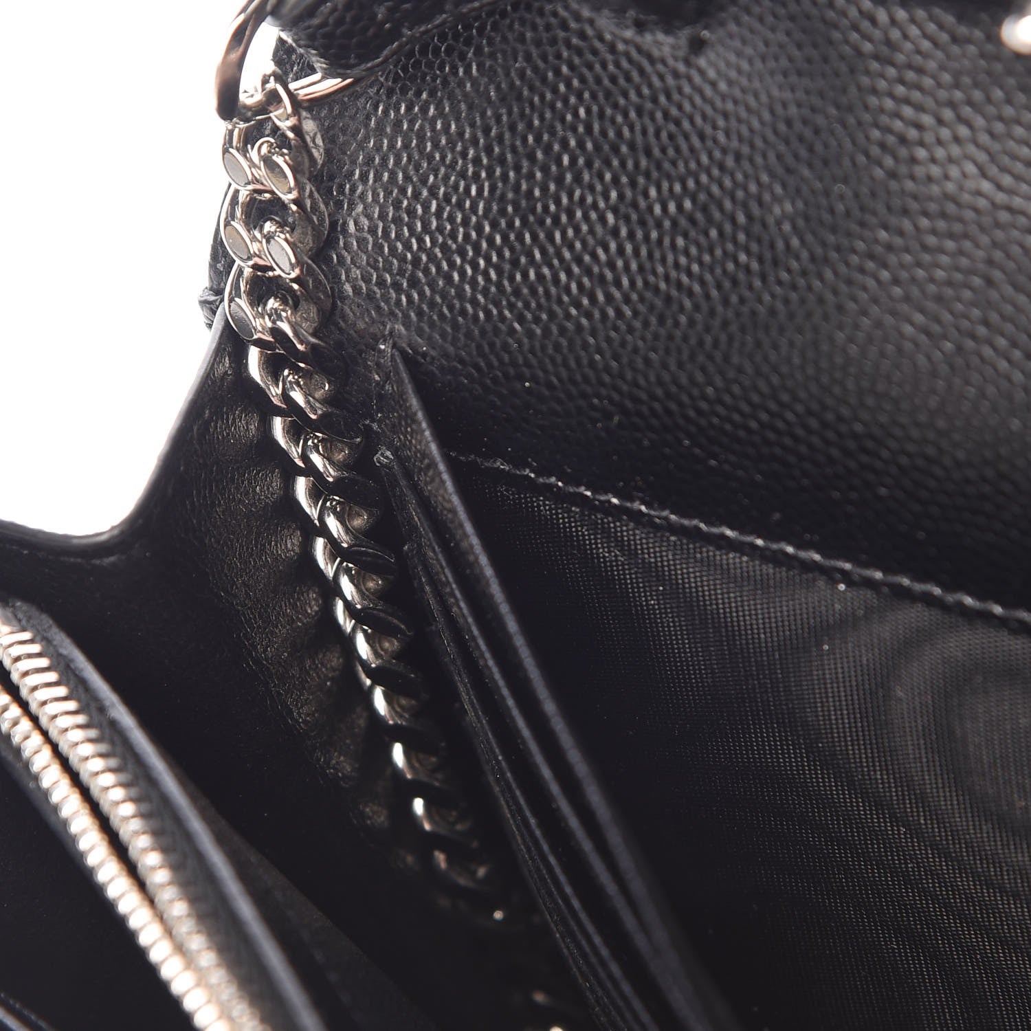 Saint Laurent Grain De Poudre Matelasse Chevron Monogram Chain Wallet Black 7 of 7