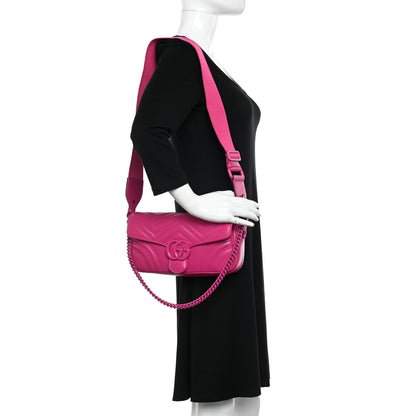 Gucci Calfskin Matelasse Monochrome GG Marmont Crossbody Shoulder Bag Classic Fuxia 2 of 12