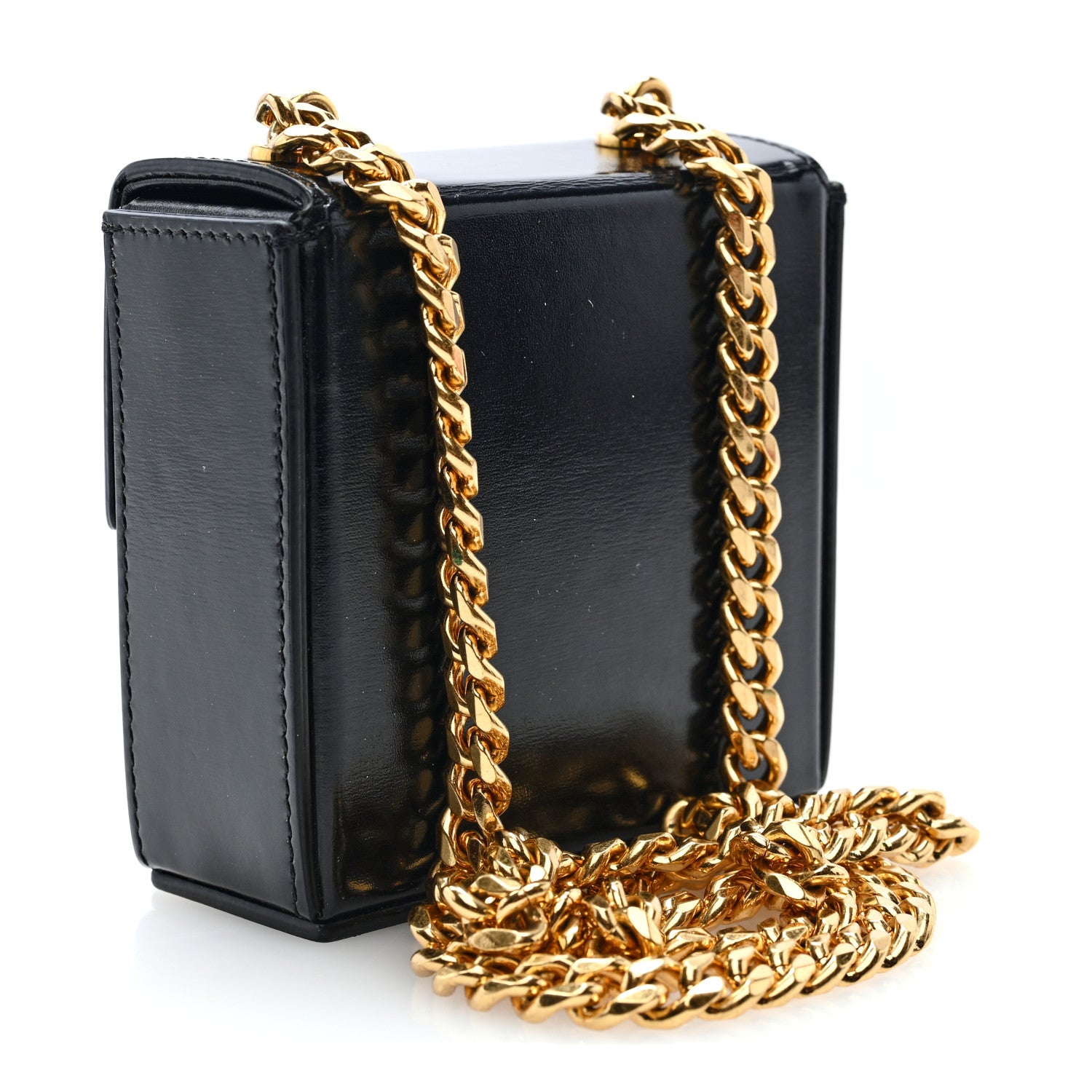 Celine Shiny Calfskin Triomphe Mini Chain Box Bag Black 3 of 9