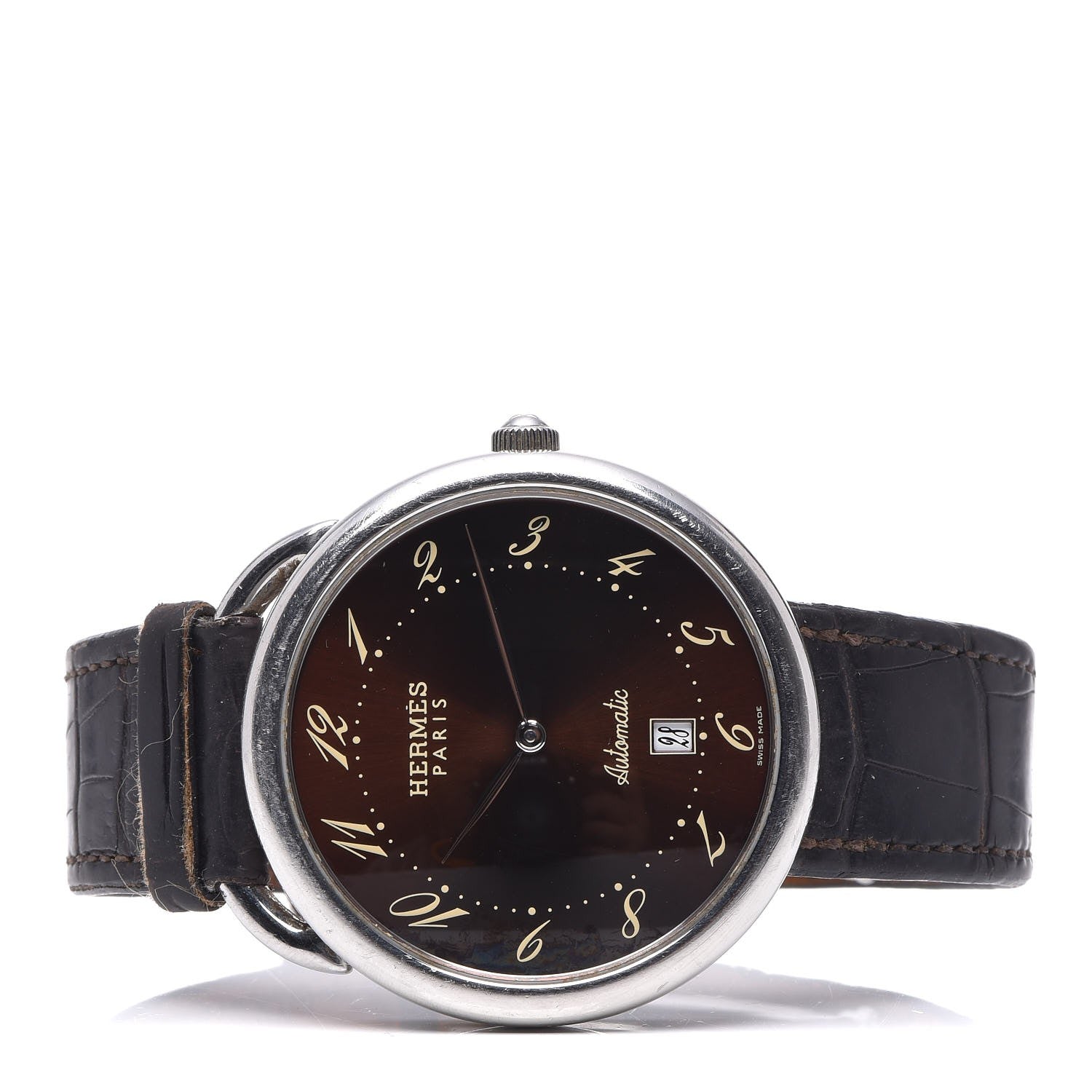 Hermes Stainless Steel Alligator 41.5mm Arceau Automatic Watch Havane 3 of 11