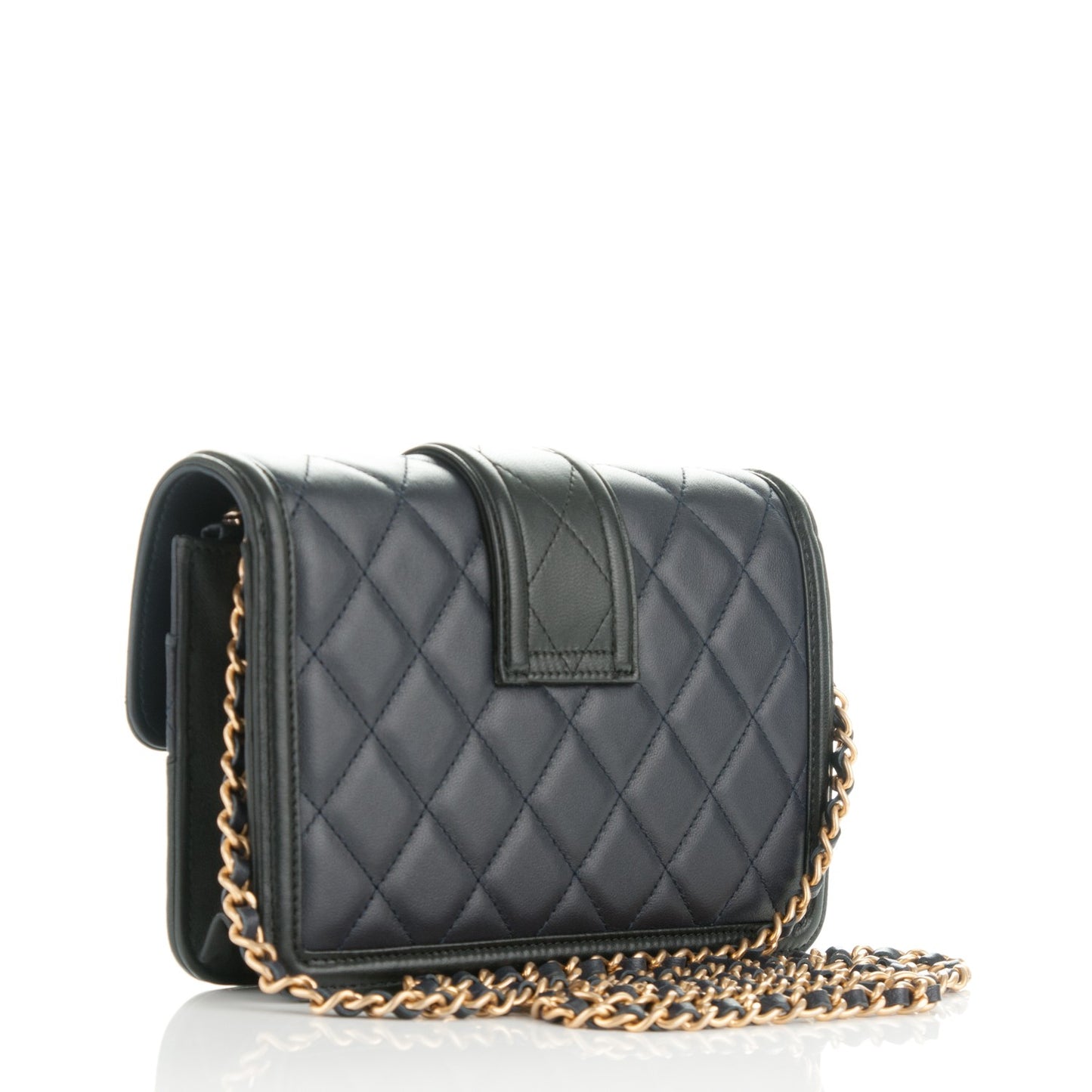 Lambskin Quilted Elegant CC Wallet On Chain WOC Navy Black