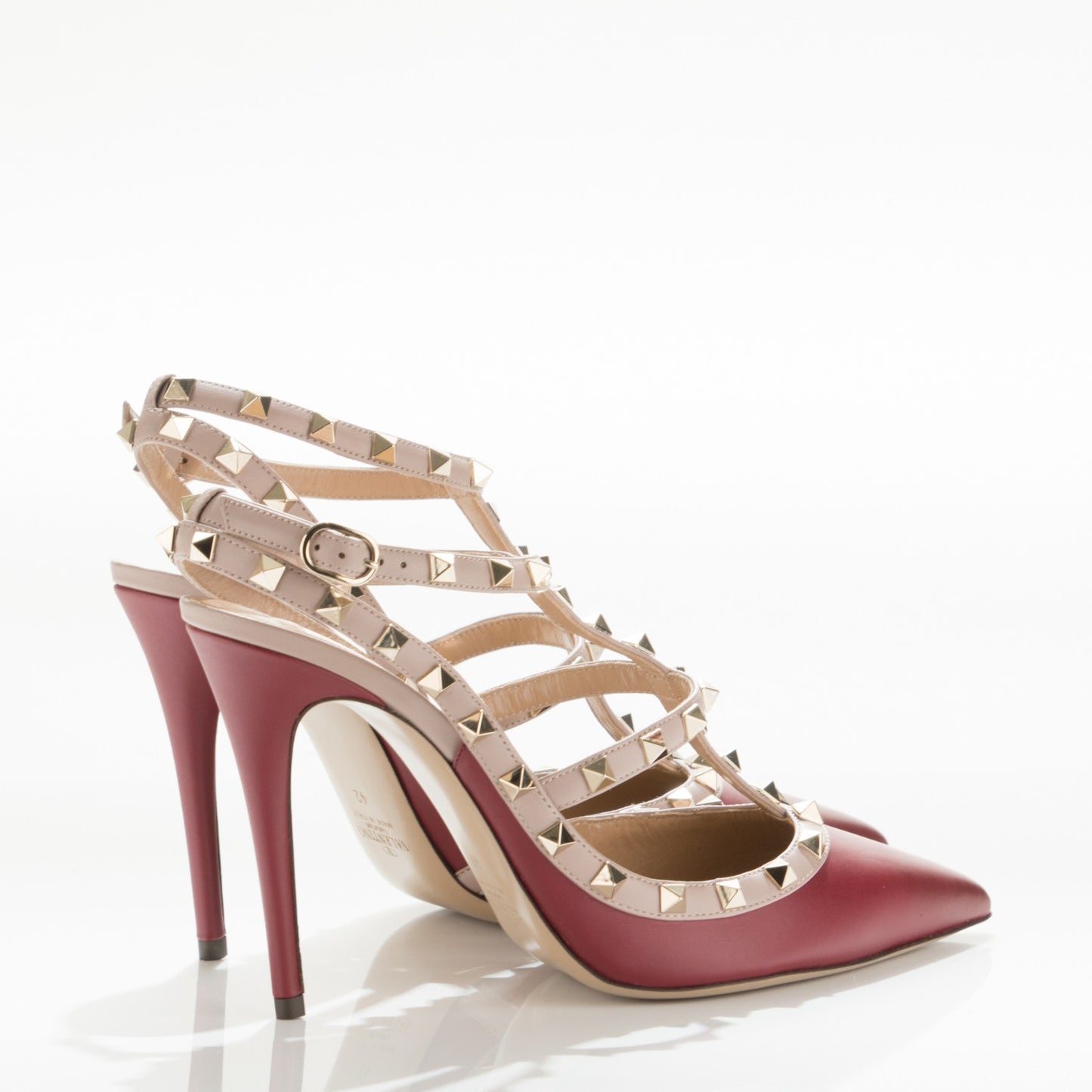 Nappa Rockstud Ankle Strap 100mm Pumps 42 Rubino Poudre