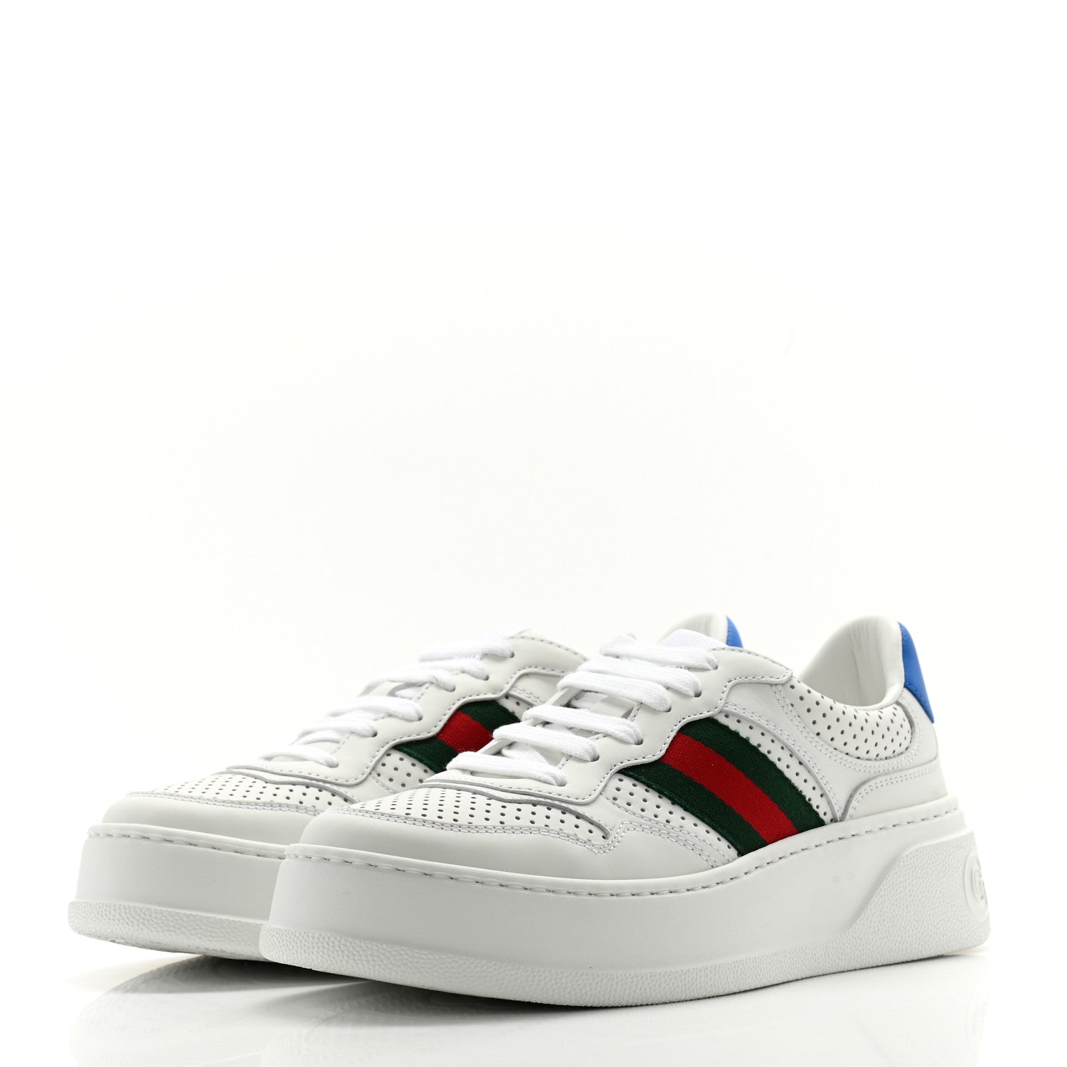 Gucci Calfskin Web Perforated Womens Platform 55mm Sneakers 37 White Bright Splash 3 of 8