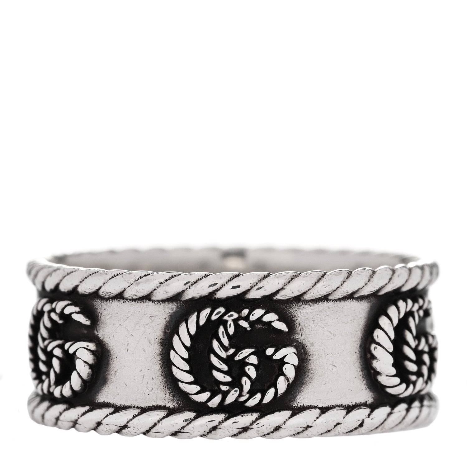 Gucci Sterling Silver Torchon GG Marmont Ring 62 10 1 of 7