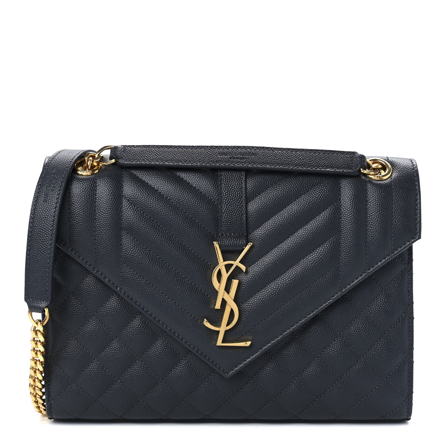 Saint Laurent Grain De Poudre Textured Mixed Matelasse Triquilt Medium Monogram Satchel Deep Marine 1 of 12