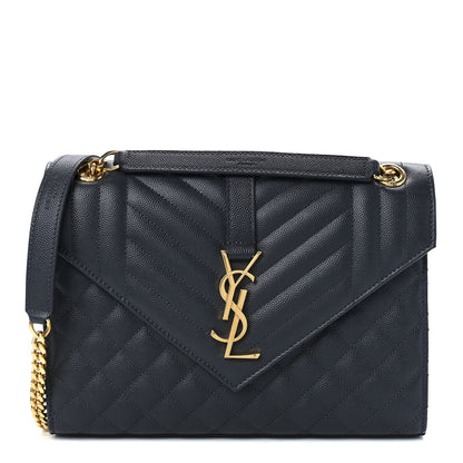 Saint Laurent Grain De Poudre Textured Mixed Matelasse Triquilt Medium Monogram Satchel Deep Marine 1 of 12