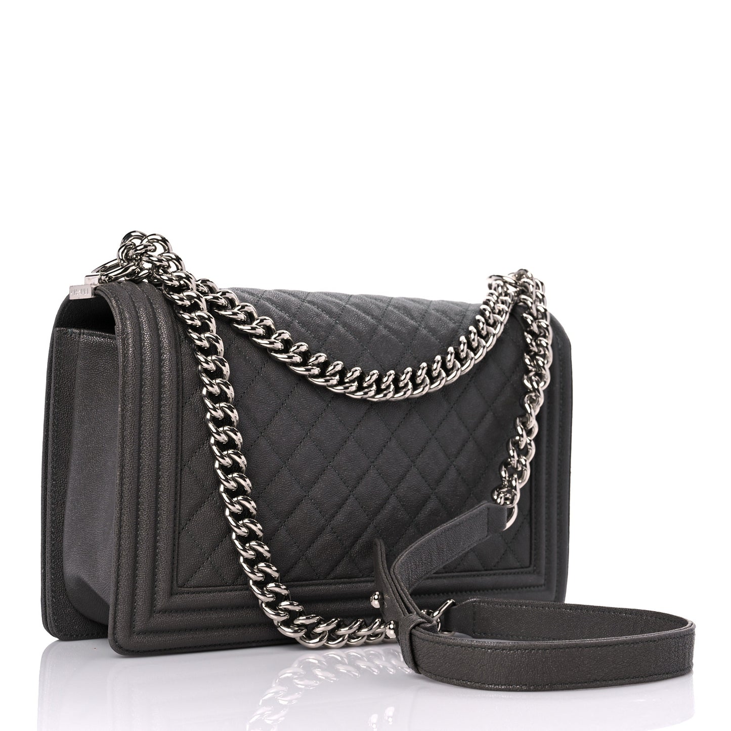 Caviar Quilted New Medium Boy Flap Grey