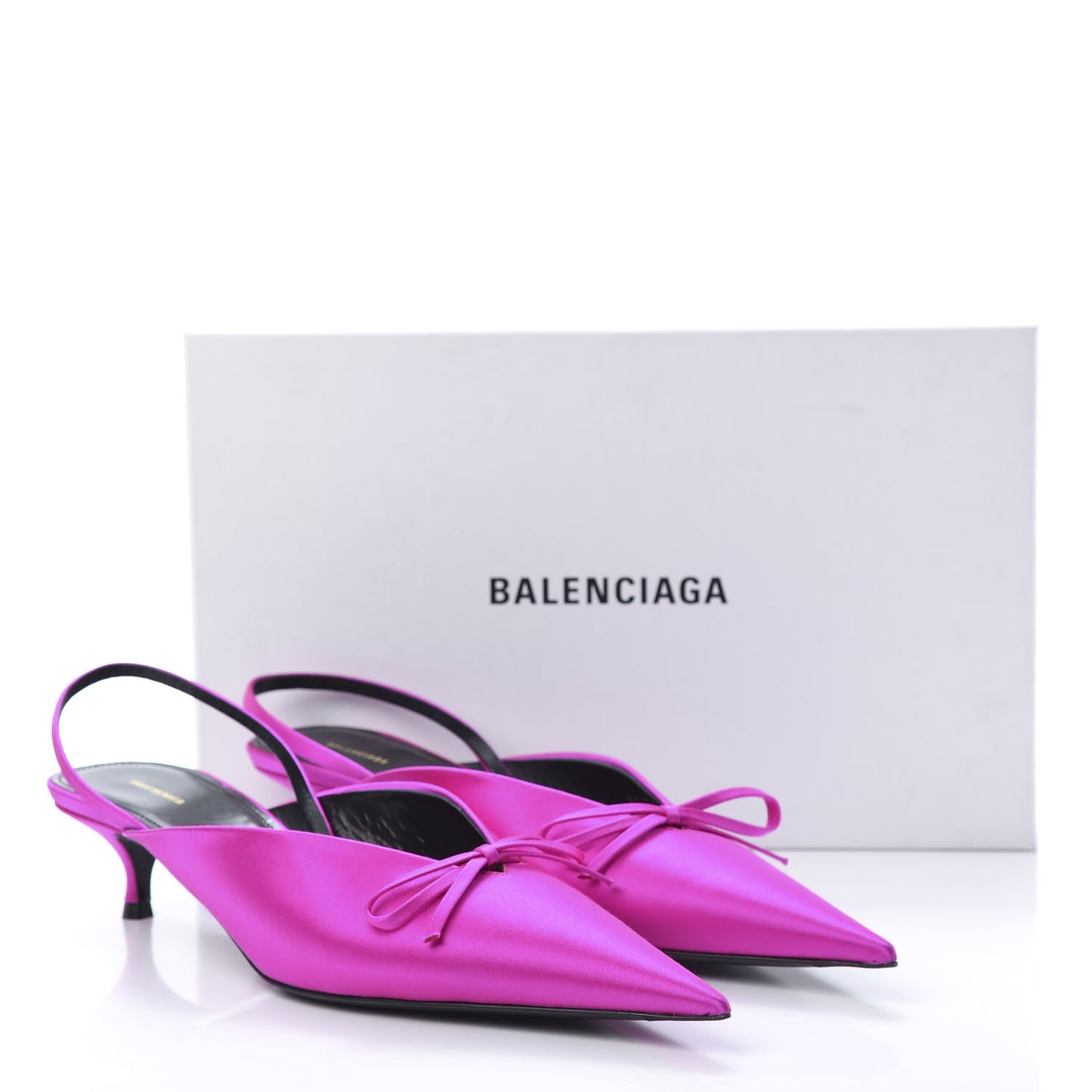 Satin Pointed Toe Knife Slingback 40mm Mules 41 Rose Fuchsia
