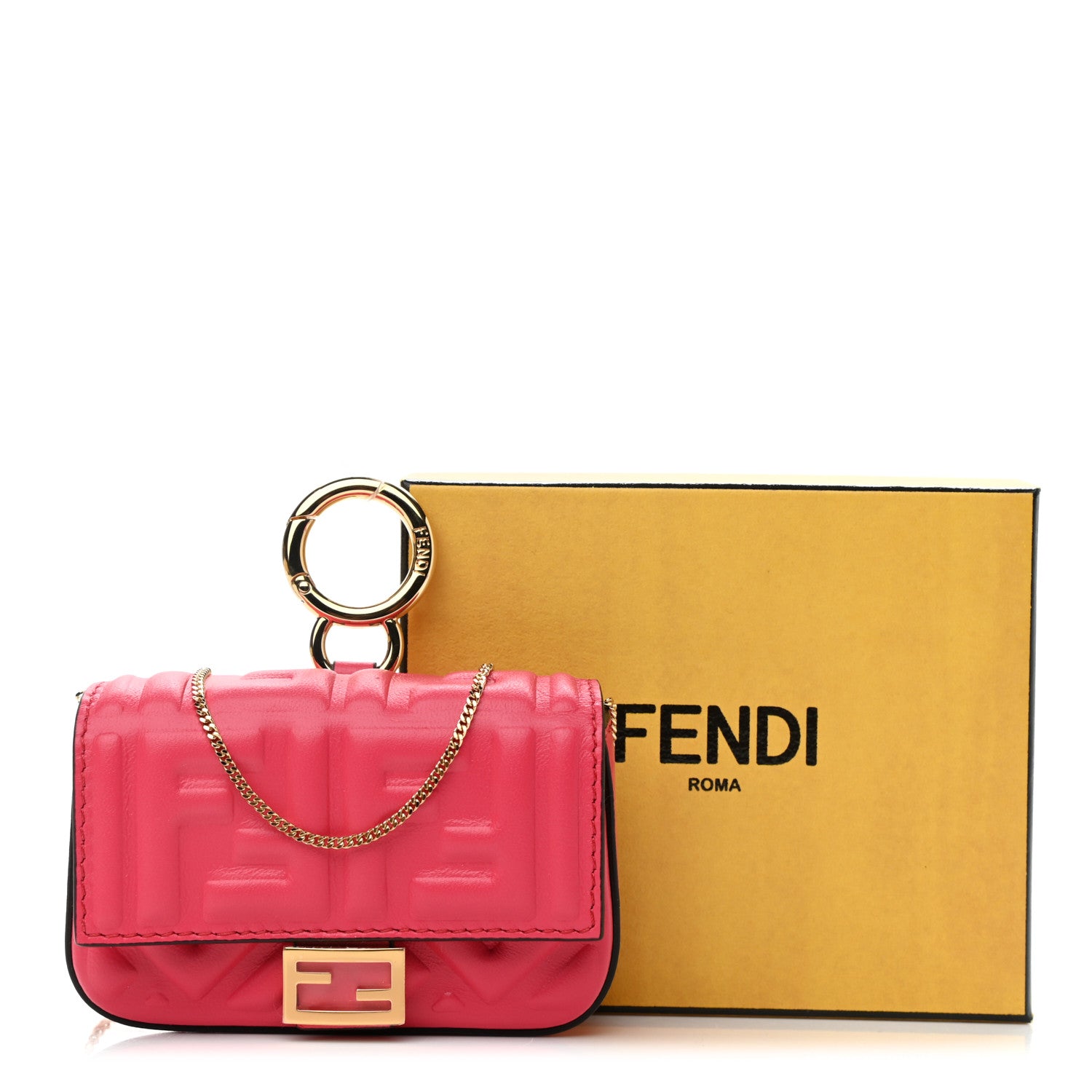 Fendi Nappa Matisse FF Embossed Nano Baguette Charm Lampone 11 of 11
