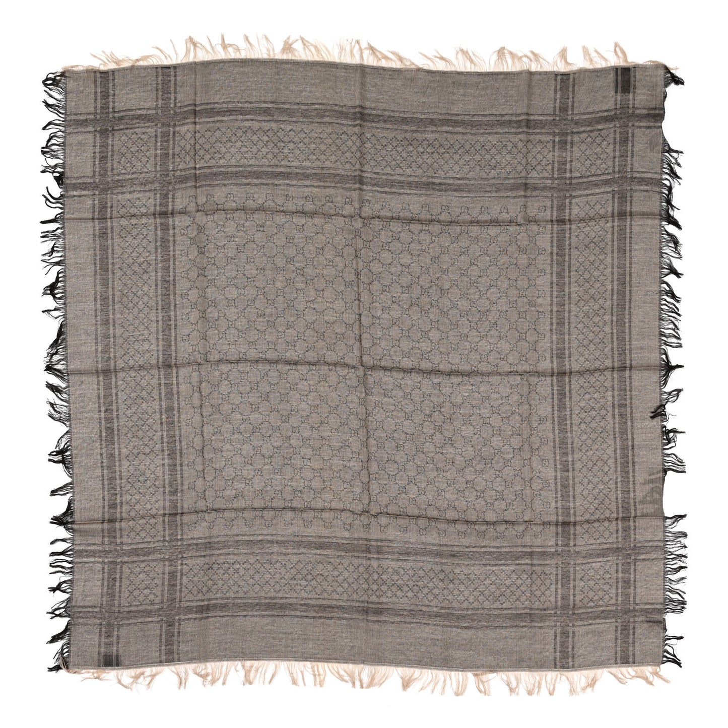 Wool Silk GG Monogram Diamante Plaid Surviee Shawl Beige Dark Brown