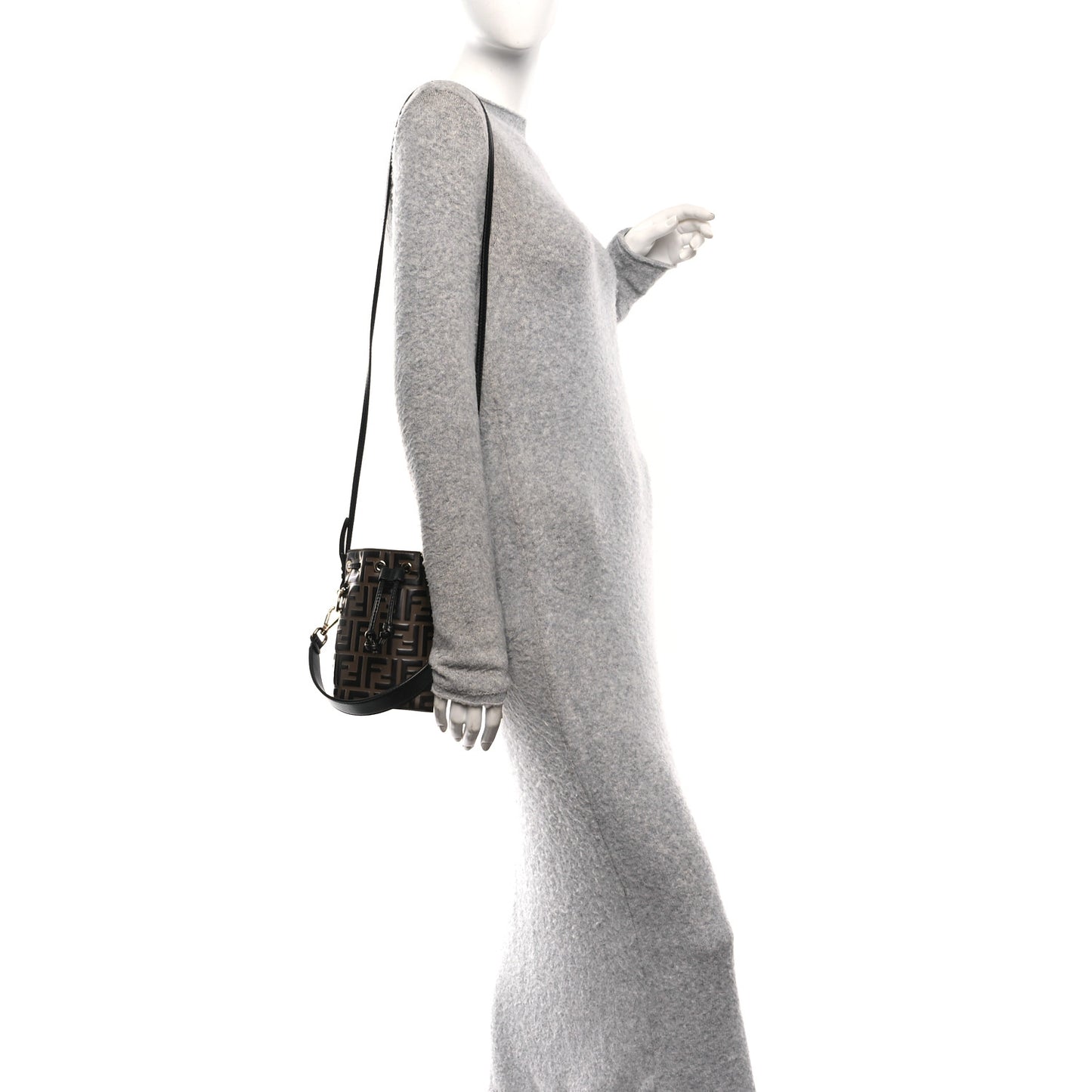 Vitello Liberty F is Fendi Bi-Color FF 1974 Embossed Mini Mon Tresor Bucket Bag Maya Black