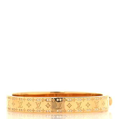 Louis Vuitton Brass Crystal Monogram Nanogram Strass Cuff S Gold 3 of 8