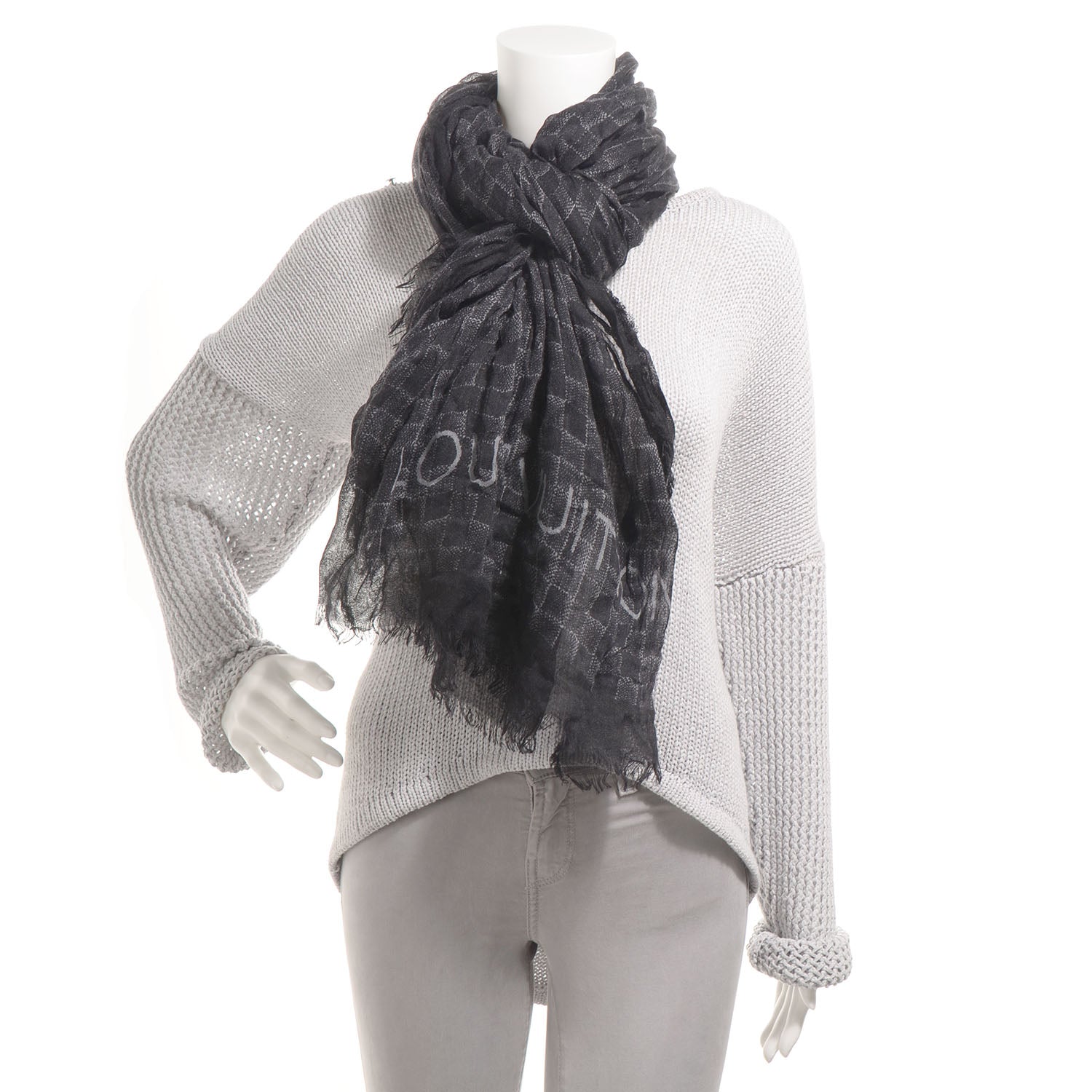 Louis Vuitton Cashmere Silk Etole Stole Damier Black 2 of 7