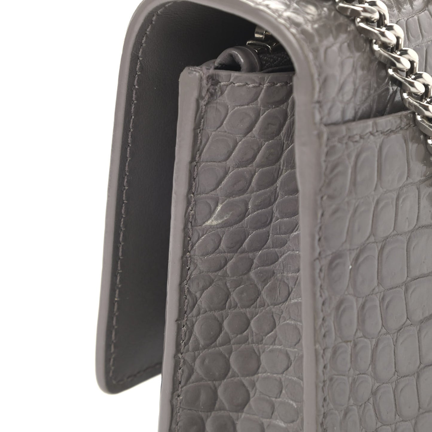 Calfskin Crocodile Embossed Monogram Sunset Chain Wallet Fog