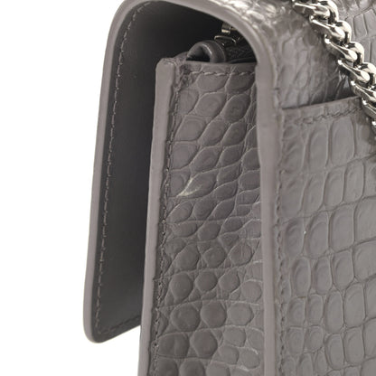 Saint Laurent Calfskin Crocodile Embossed Monogram Sunset Chain Wallet Fog 6 of 6