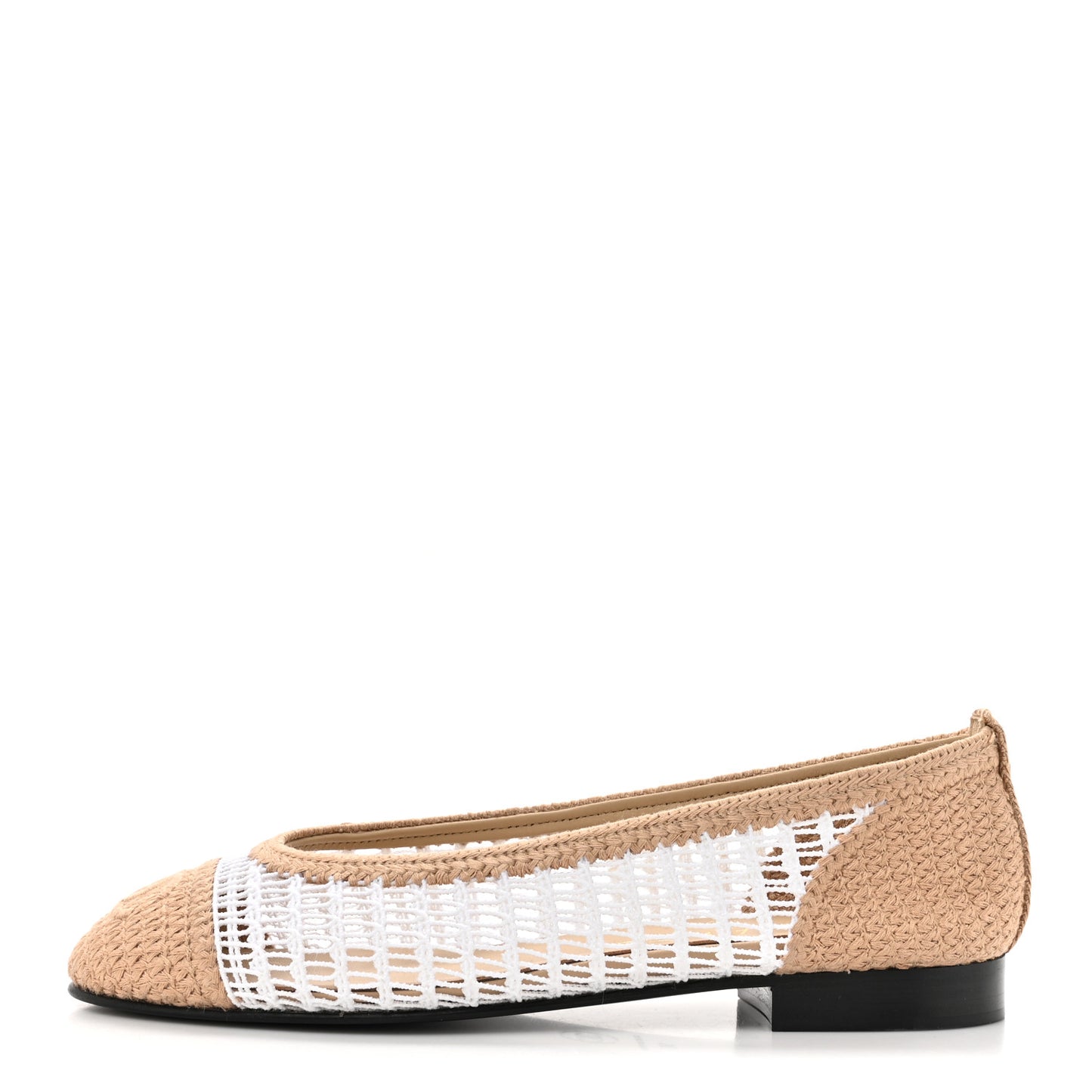 Raffia Cap Toe Ballerina Flats 36 Beige White