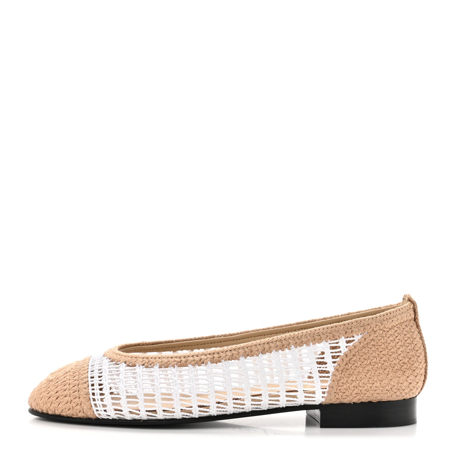 Chanel Raffia Cap Toe Ballerina Flats 36 Beige White 1 of 9