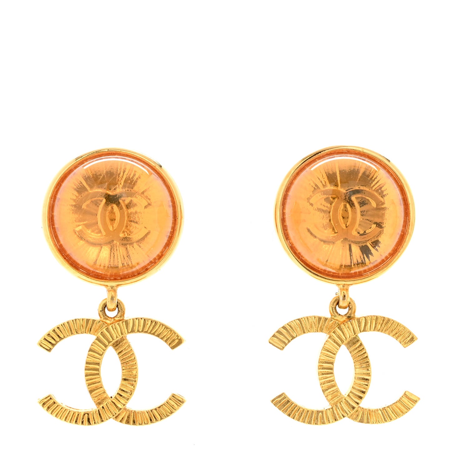 Metal Round CC Medallion Drop Earrings Gold