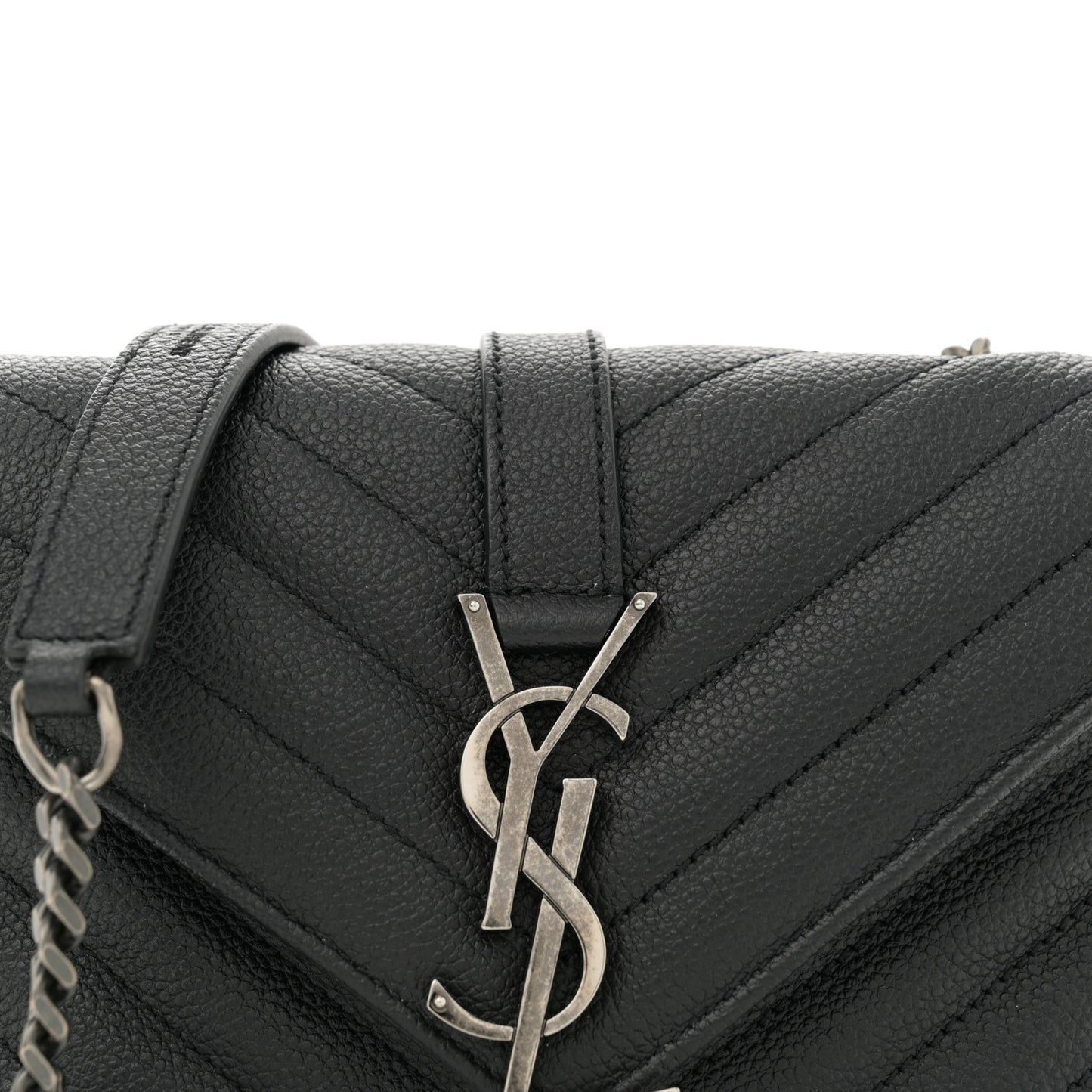 Grained Calfskin Matelasse Chevron Classic Monogram Baby Chain Bag Black
