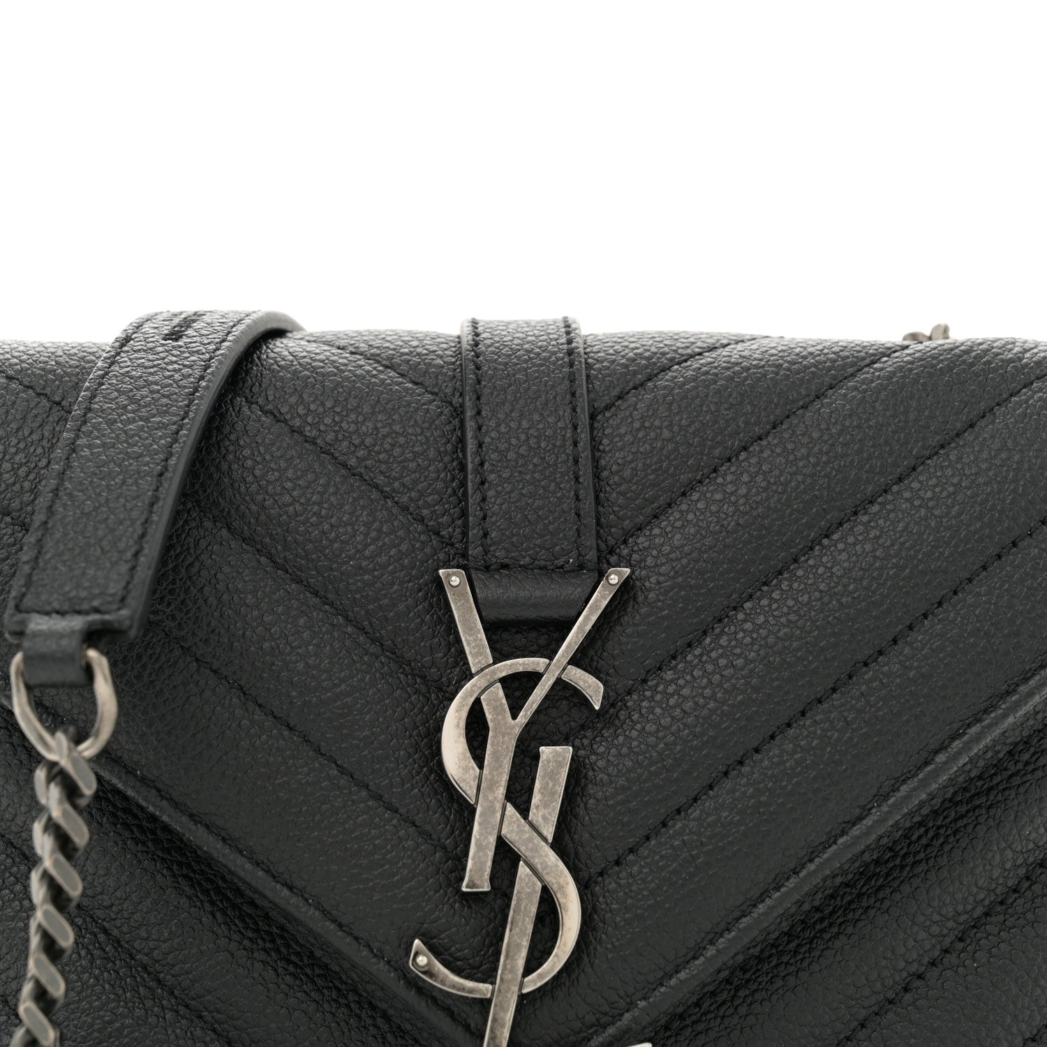 Saint Laurent Grained Calfskin Matelasse Chevron Classic Monogram Baby Chain Bag Black 8 of 11