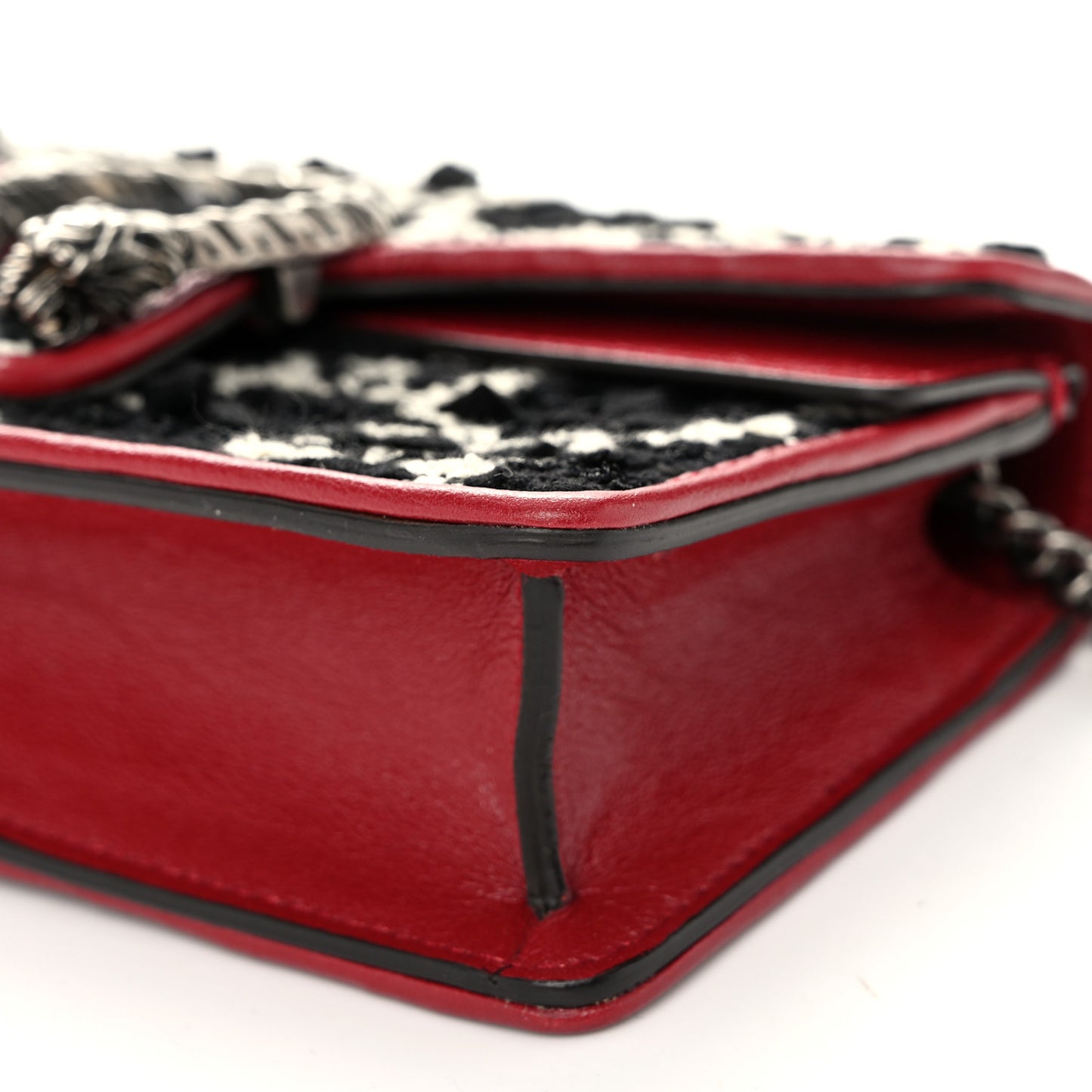 Tweed GG Monogram Super Mini Dionysus Shoulder Bag Black White Romantic Cherry