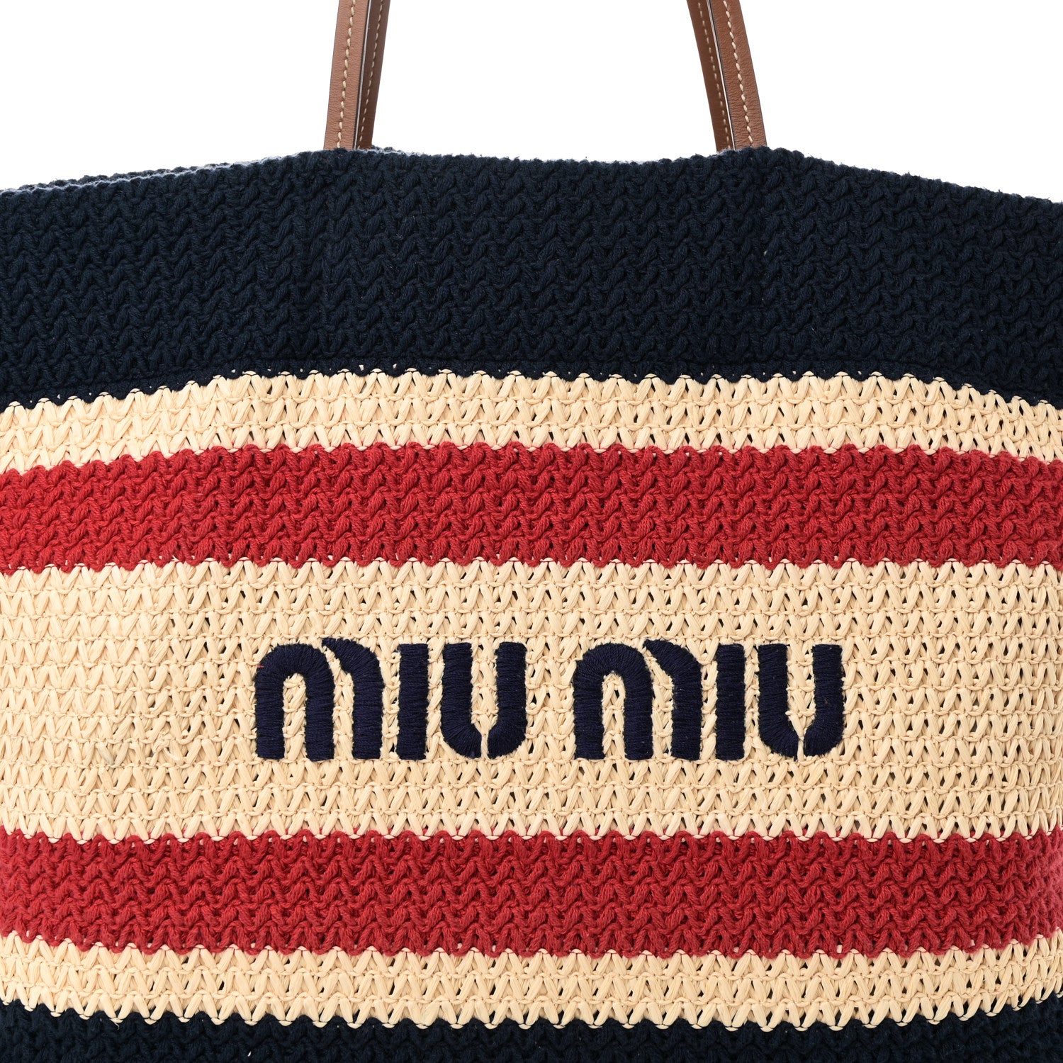 Miu Miu Raffia Effect Crochet Large Woven Tote Natural Blue 7 of 9