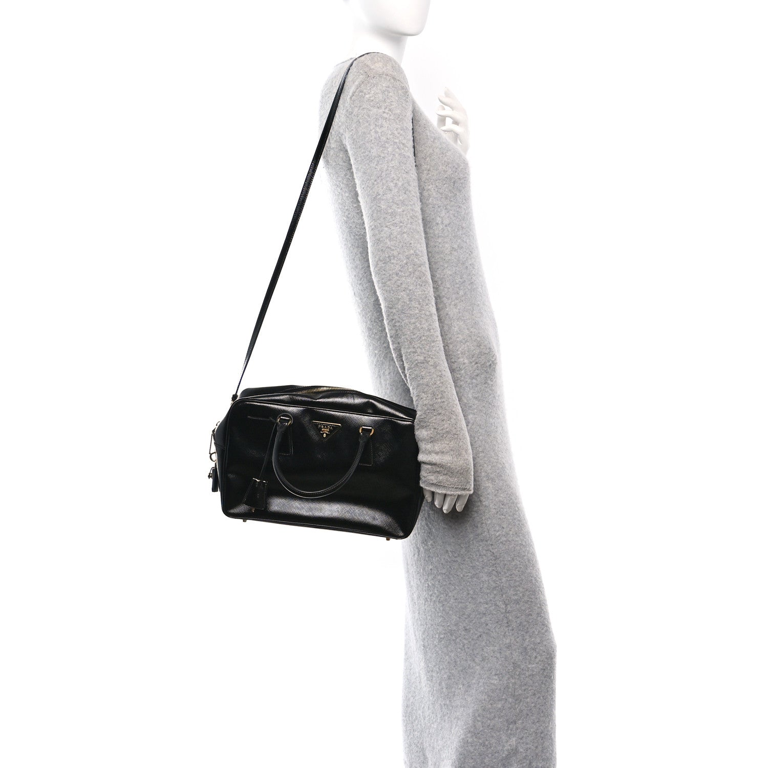 Prada Saffiano Lux Bowler Black 2 of 9