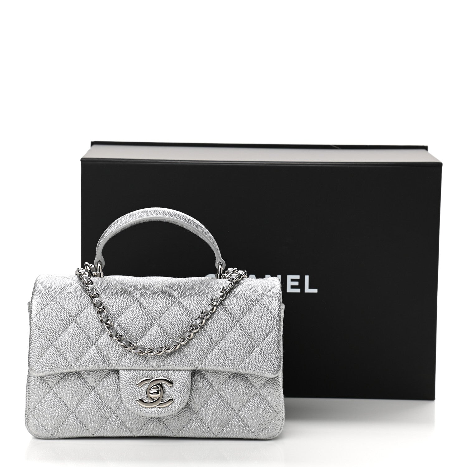 Chanel Metallic Caviar Quilted Mini Top Handle Rectangular Flap Silver 11 of 11