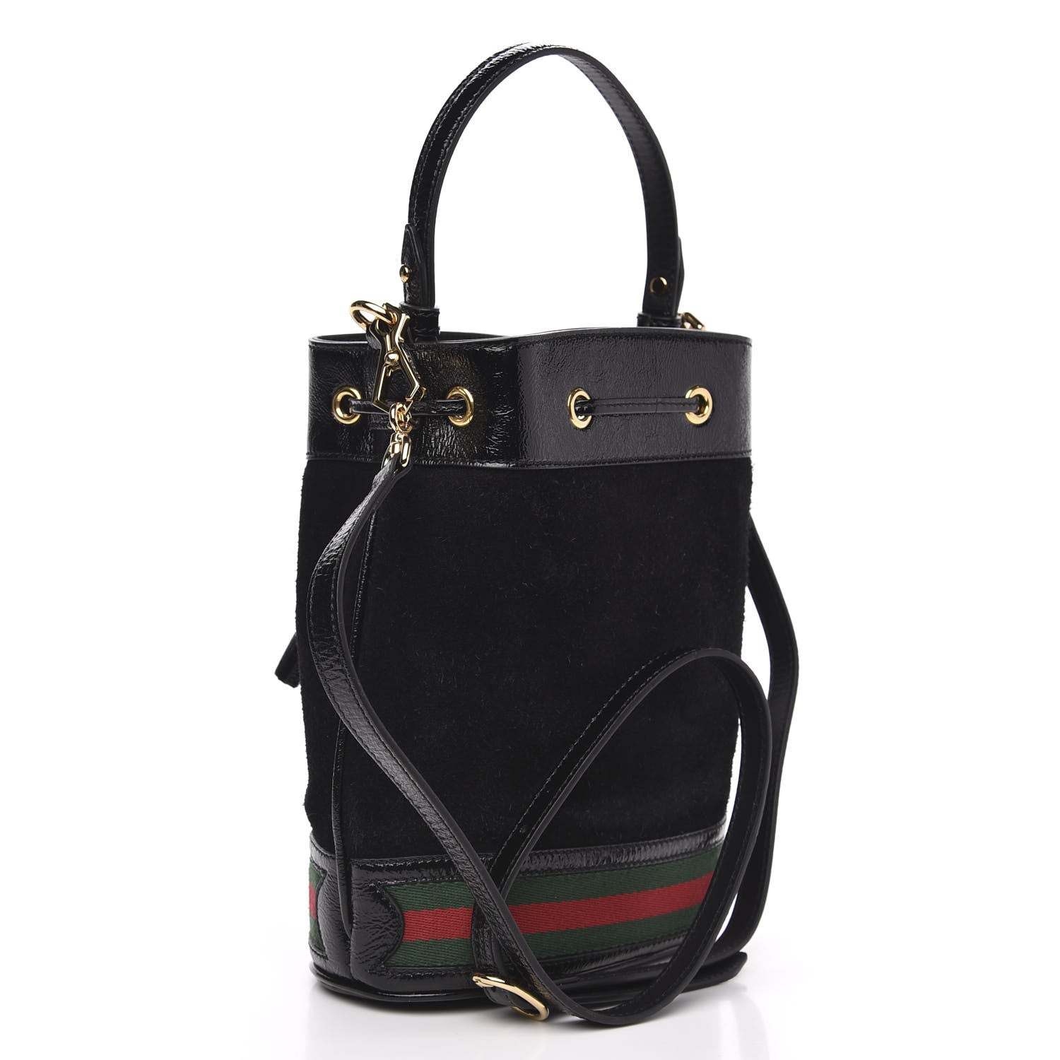 Gucci Suede Patent Web Small Ophidia Bucket Bag Black 3 of 10