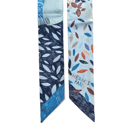 Hermes Silk Chacun Fait Son Nid Twilly Cobalt Marine Etoupe 2 of 4
