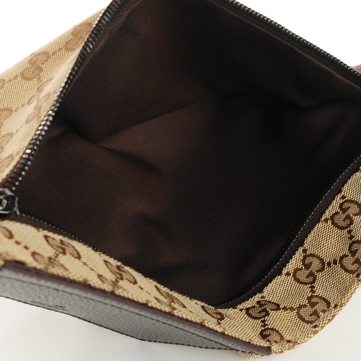 GUCCI GG Monogram Double Pocket Belt Bag Dark Brown