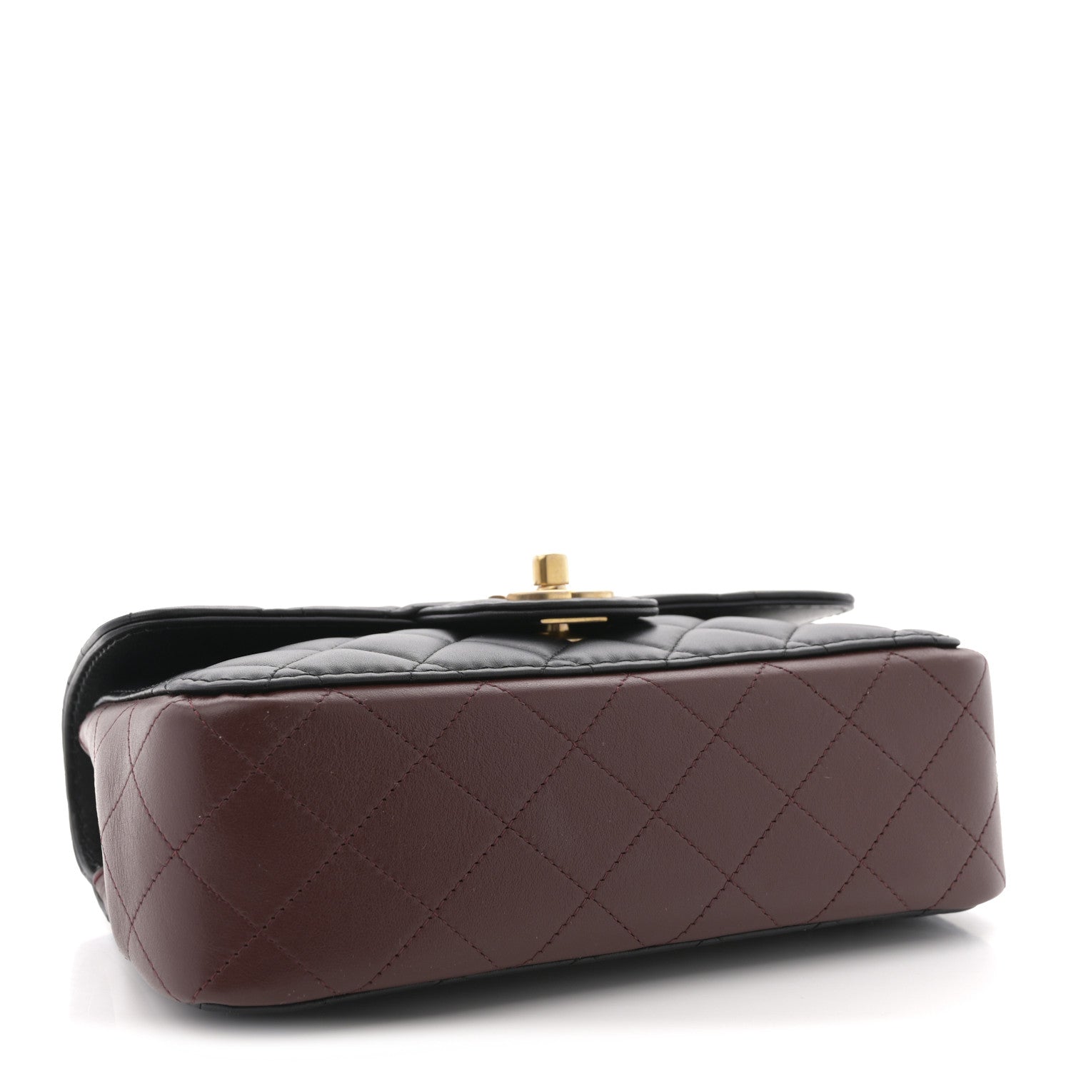 Chanel Calfskin Quilted Small Strap Into Flap Bag Black Burgundy 4 of 10
