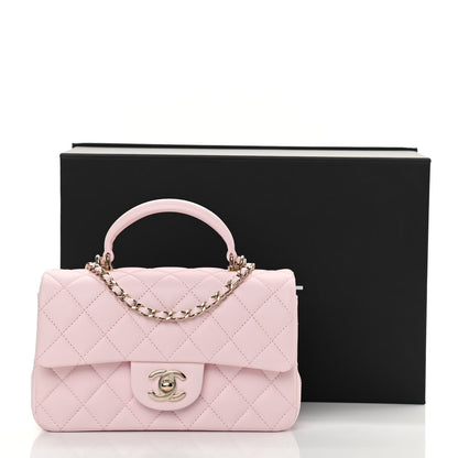 Chanel Lambskin Quilted Mini Top Handle Rectangular Flap Light Pink 13 of 13