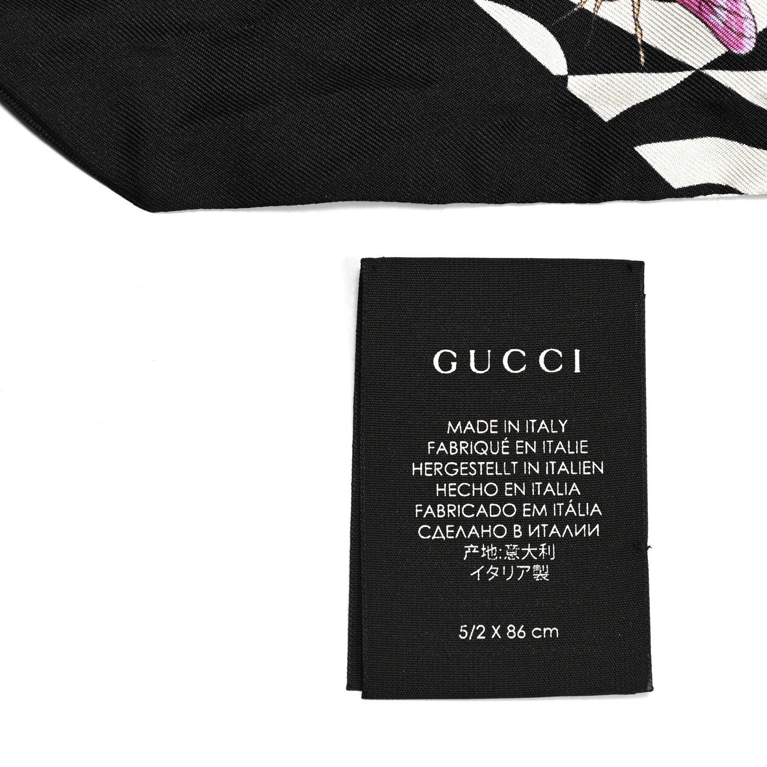 Gucci Silk Twill G Rhombus Flora Print Neck Bow Scarf Ivory Black 4 of 4