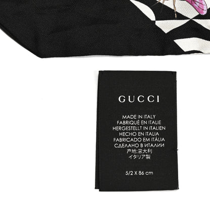 Gucci Silk Twill G Rhombus Flora Print Neck Bow Scarf Ivory Black 4 of 4