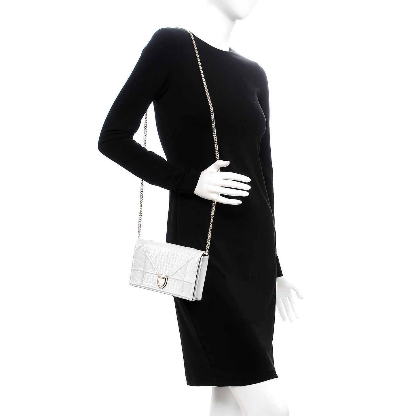 Patent Micro-Cannage Diorama Wallet on Chain Pouch White