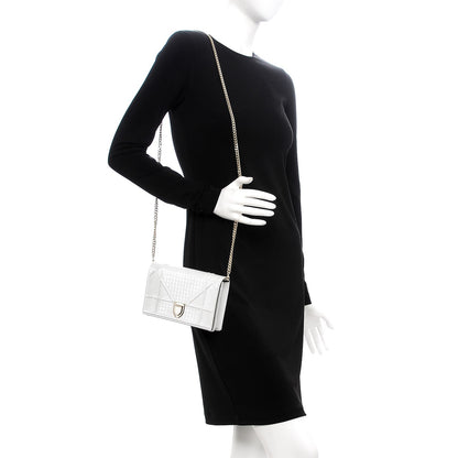 Christian Dior Patent Micro-Cannage Diorama Wallet on Chain Pouch White 2 of 7