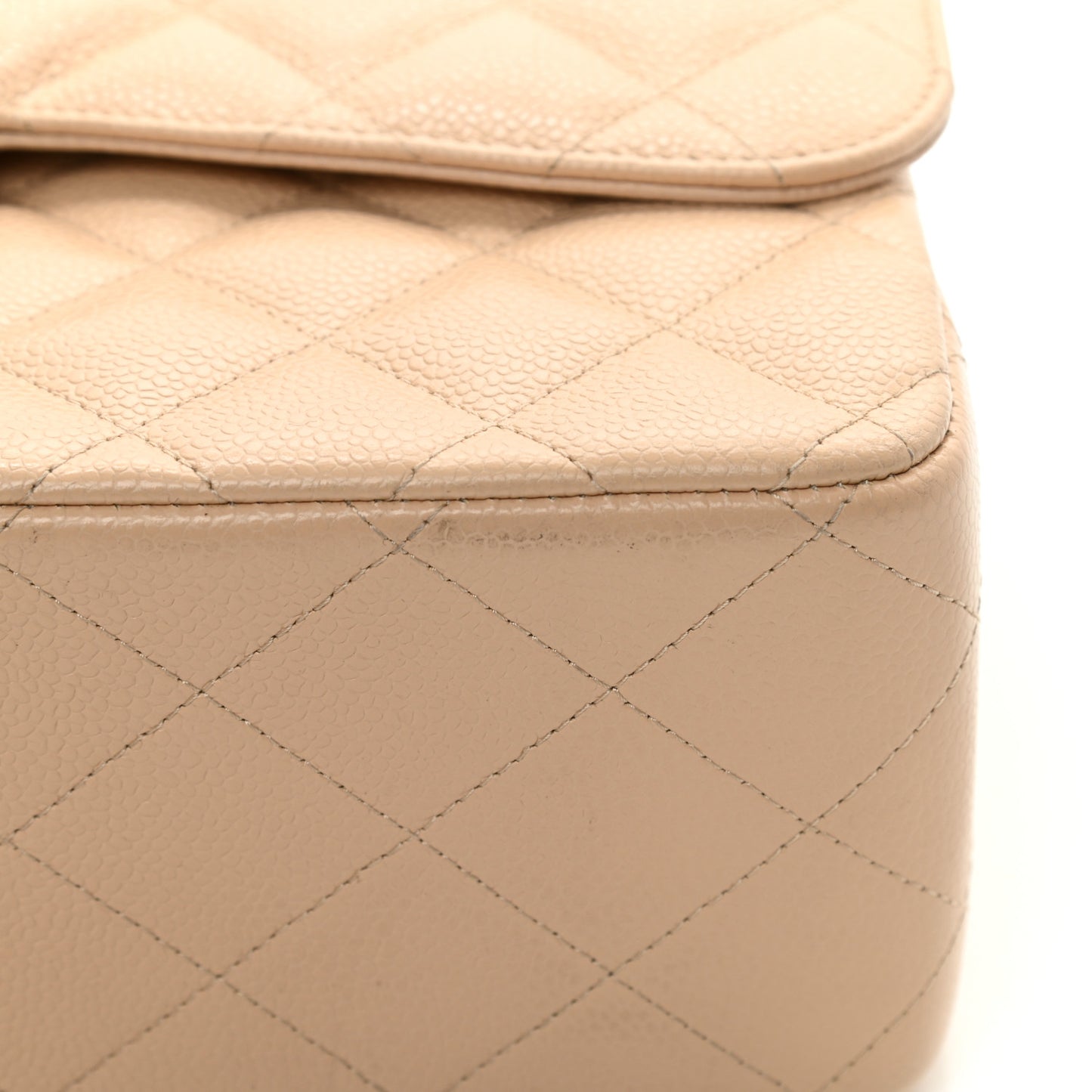Caviar Quilted Jumbo Double Flap Beige