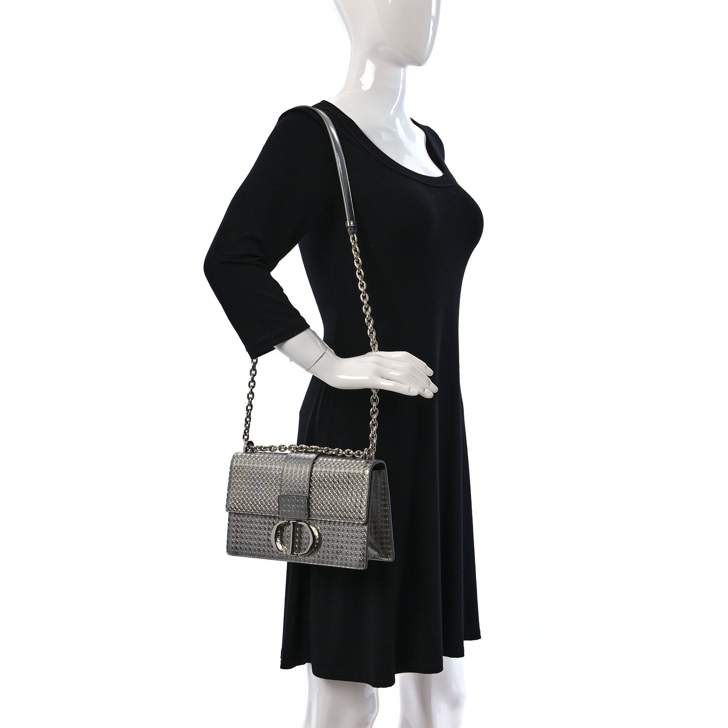 Christian Dior Metallic Patent Micro-Cannage 30 Montaigne Flap Bag Silver 2 of 10