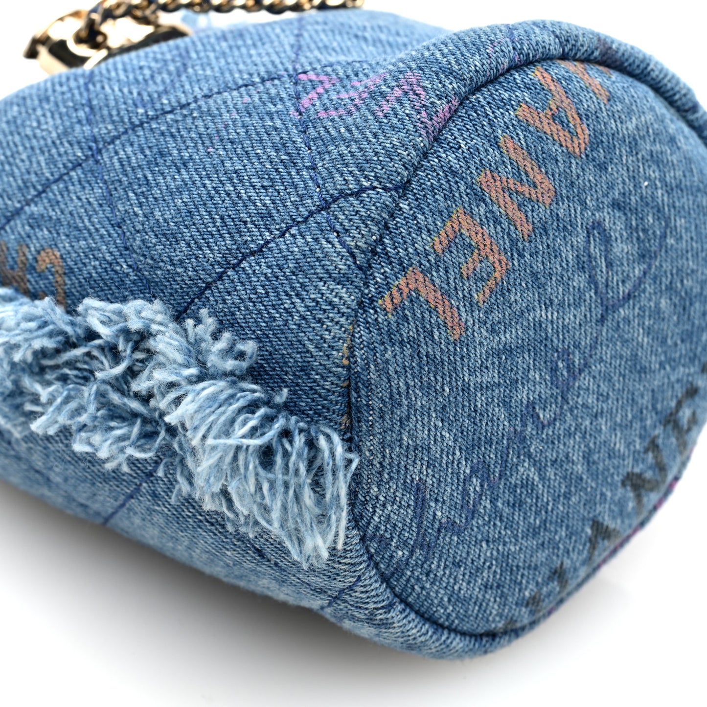 Denim Quilted Mood Mini Bucket With Chain Blue Multicolor