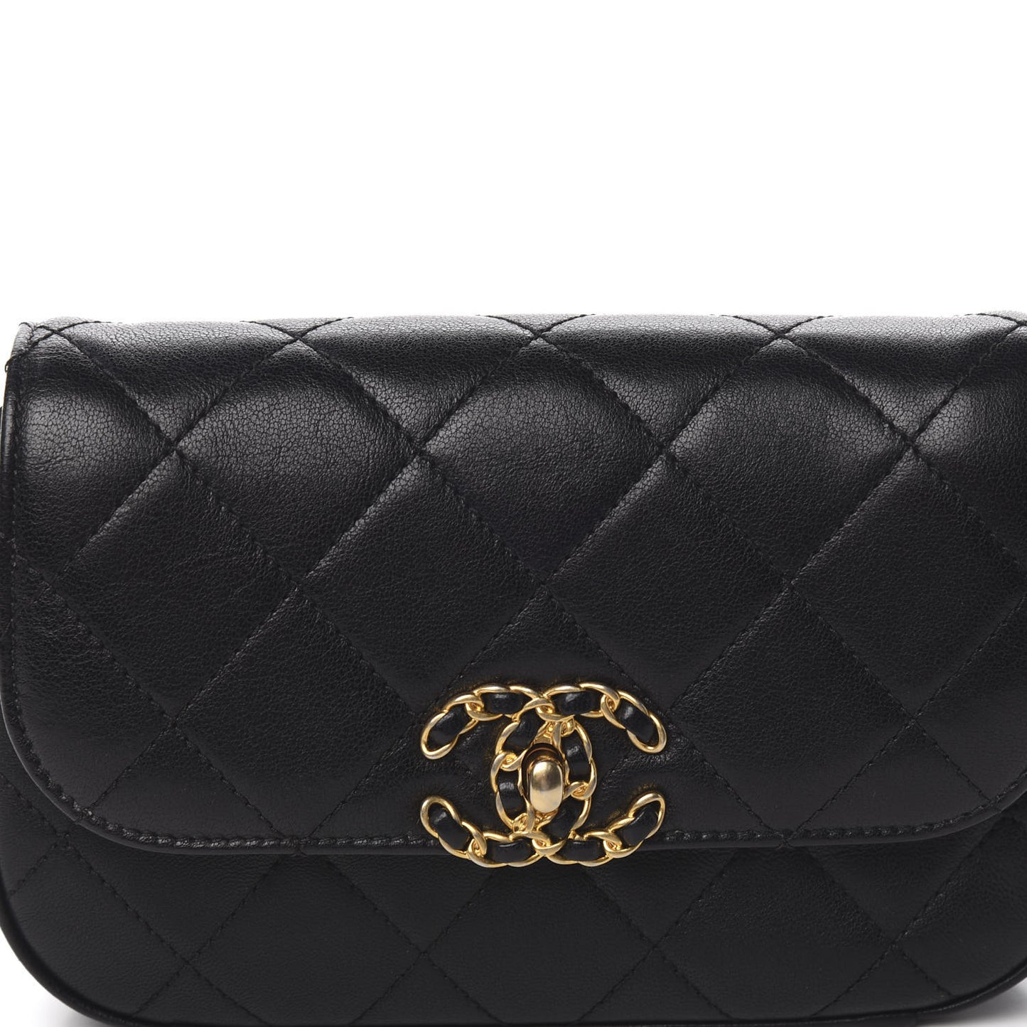 Lambskin Quilted Chain Infinity Waist Belt Bag Black