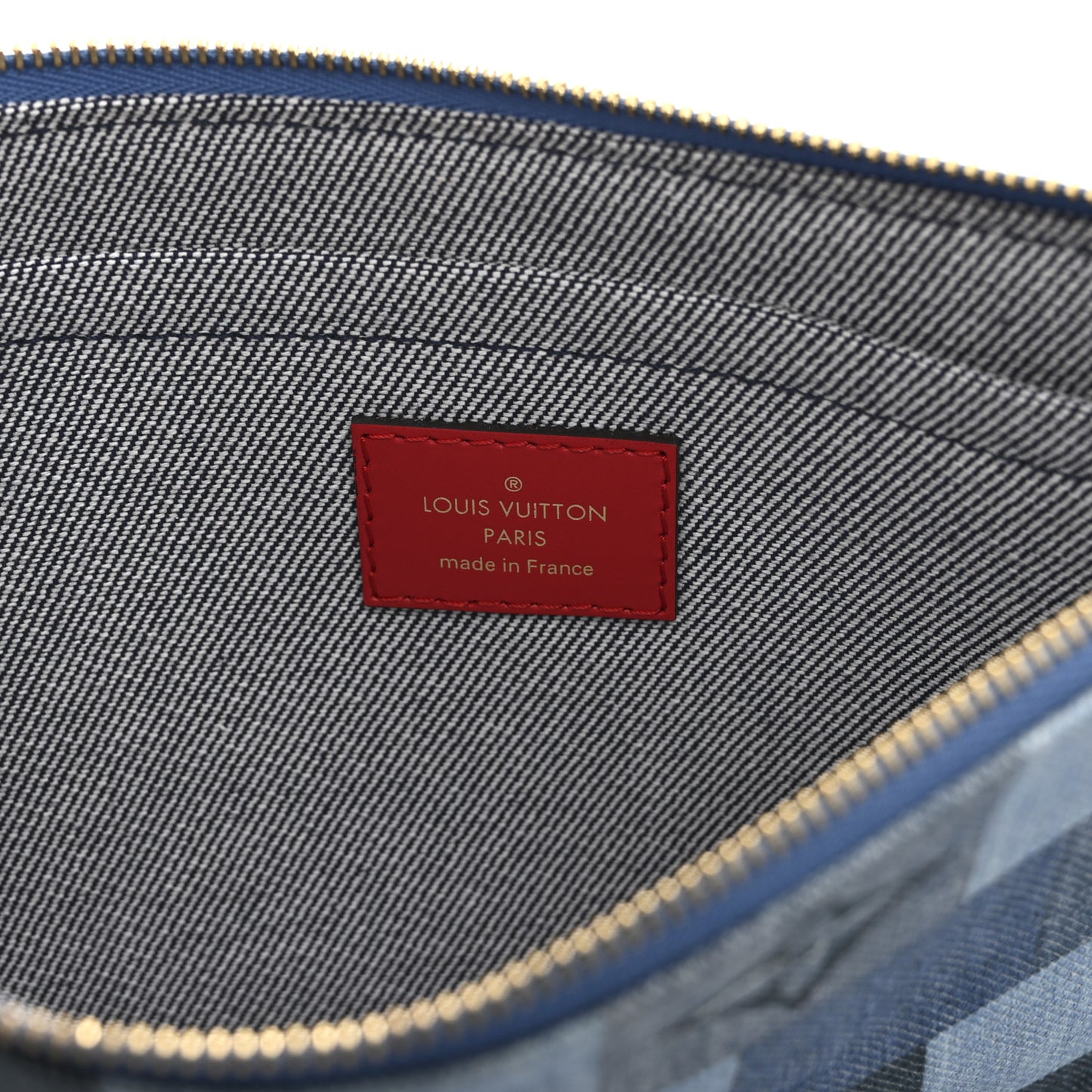 Denim Damier Monogram Patchwork Neverfull MM Pochette  Blue Rouge