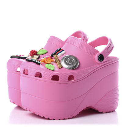 Balenciaga X CROCS Rubber Textured Womens Platform Sandals 36 Rose Bonbon 3 of 10